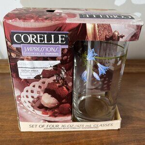 Vintage Corelle Impressions Blue Dusk Set Of 4 Glass Tumblers Corning Box Unused